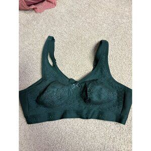 Cacique Bra 40C green wireless Lace unlined full coverage